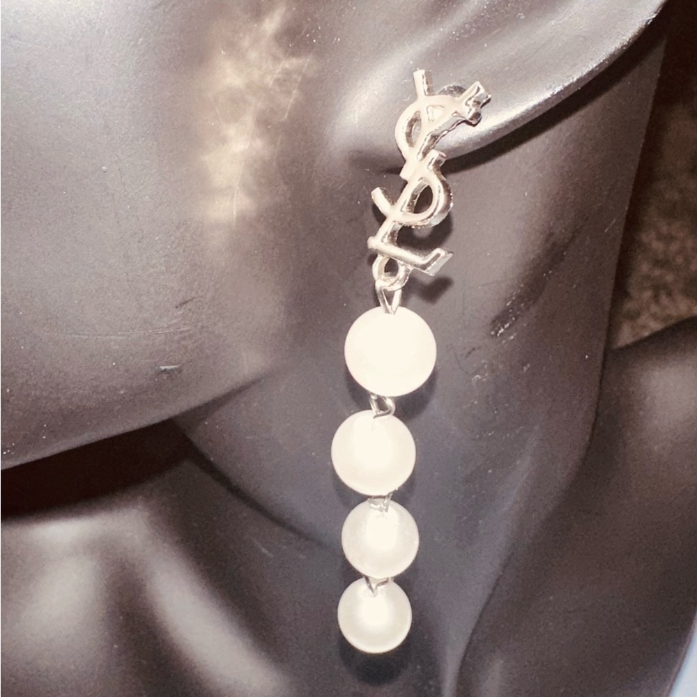 Yves Saint Laurent Silver Logo Drop Earrings